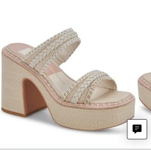 Dolce Vida Whim platform sandals. Color: Oatmeal Raffia